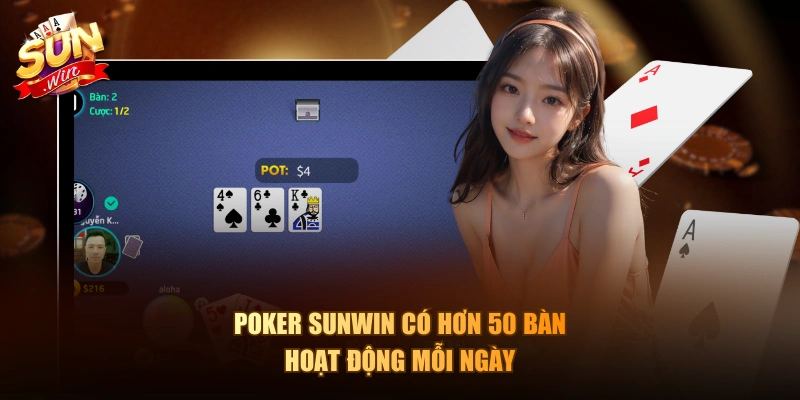Poker Sunwin có hơn 50 bàn hoạt động mỗi ngày